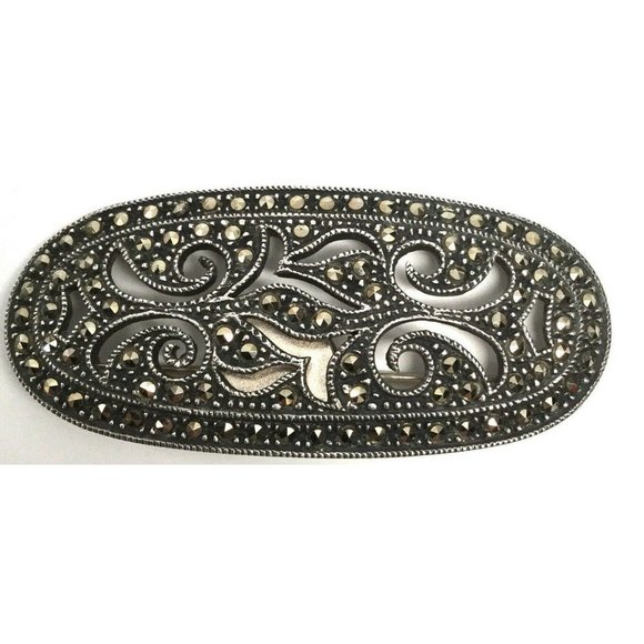 Judith Jack Sterling Silver Marcasite Oval Pin - Picture 1 of 7